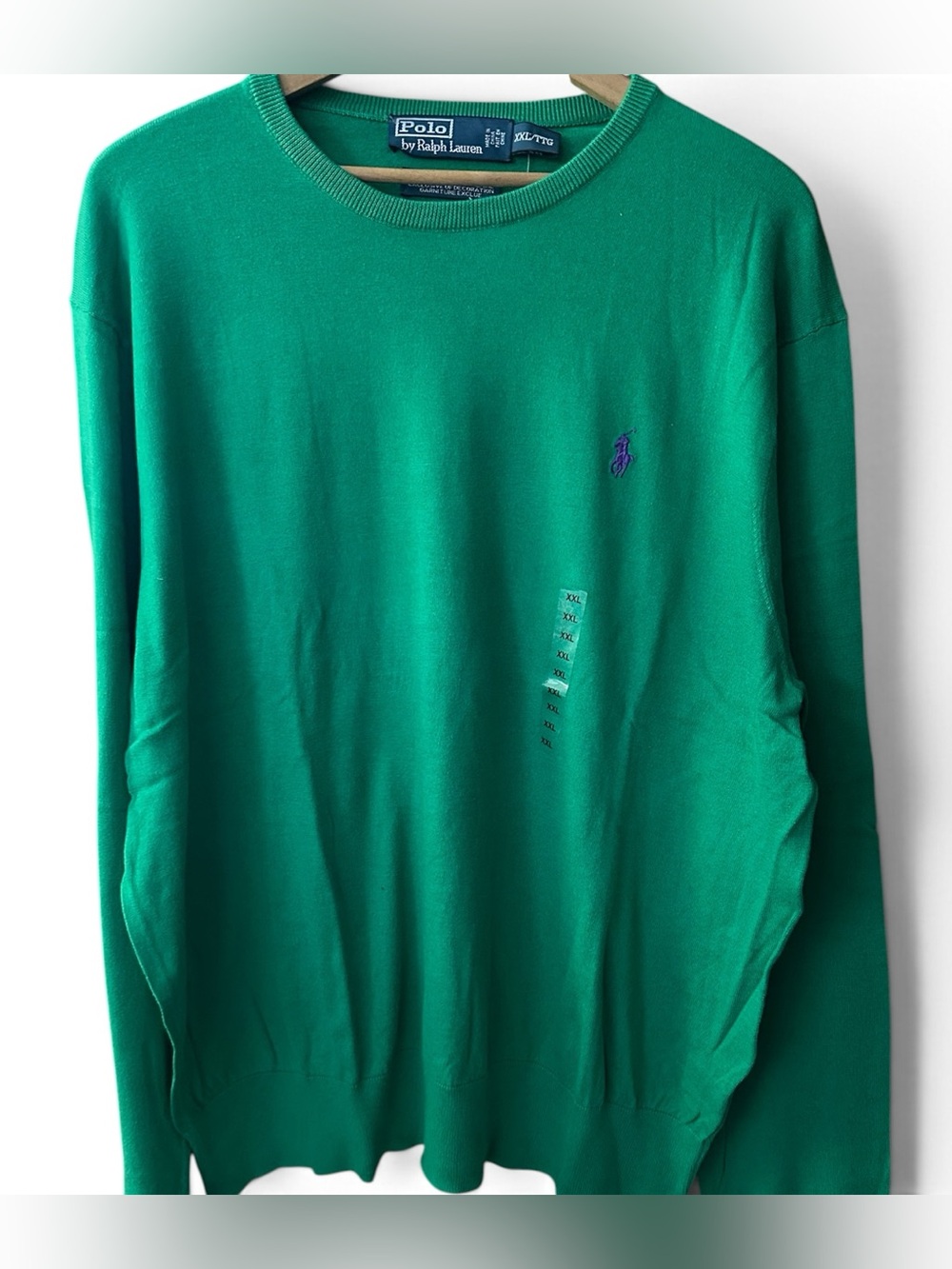 Polo by Ralph Lauren Green Crewneck Sweater with Purple Pony Cotton/Cashmere